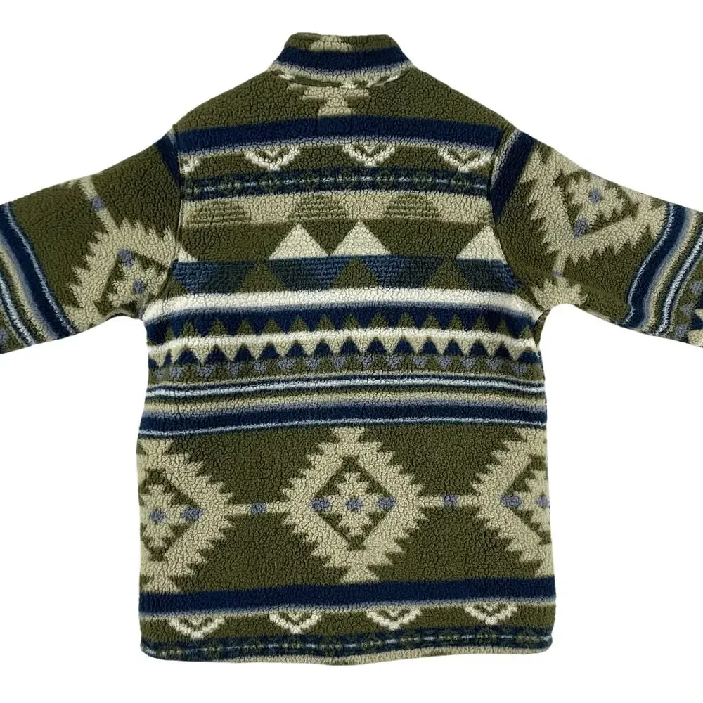 Wrangler Mens 1/4 Zip Sherpa Pullover SZ M Alpine Green Aztec Southwest